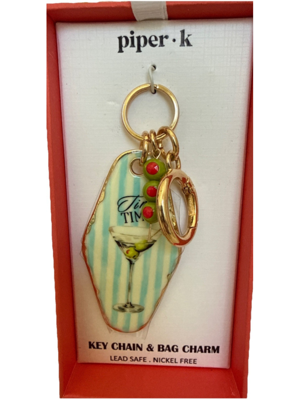 Piper K Key Chain Tini Time Martini Glass Handbag Purse Keychain Bag Charm Bling